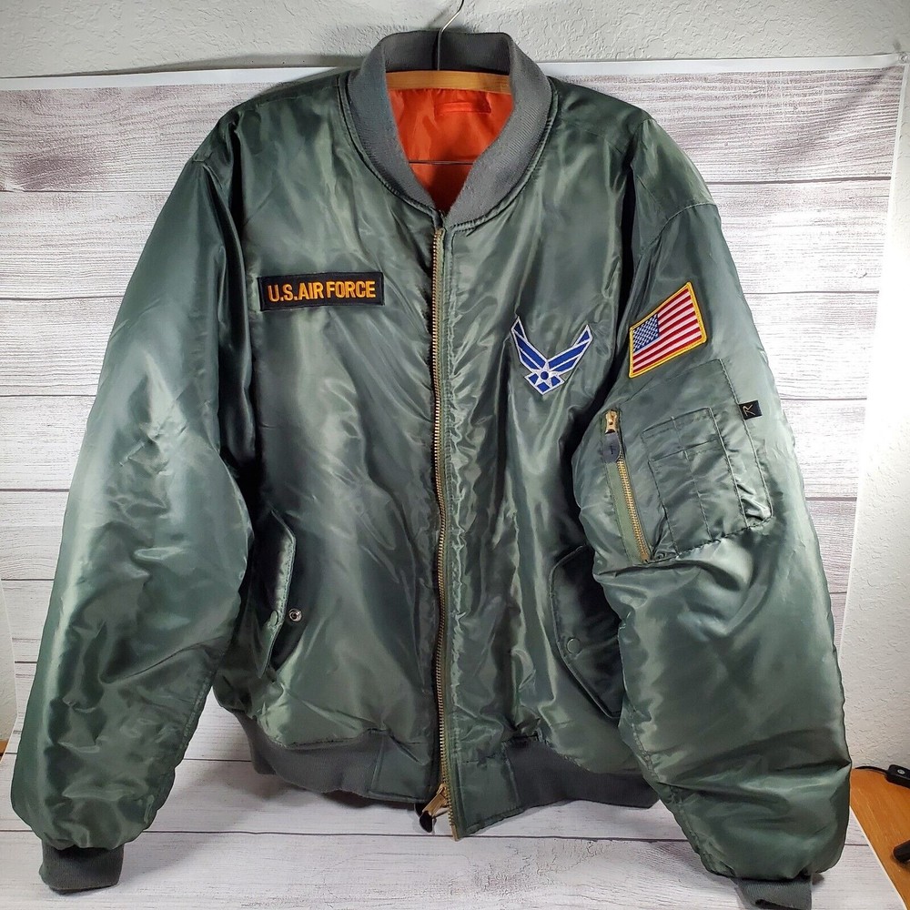 Air Force Bomber Jacket with Patches Size 4XL Never Forget Fallen Heroes Top Gun